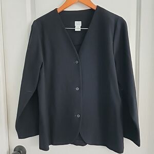EILEEN FISHER Blazer Size S 100% Wool Black Button Down Jacket Coat V Neck
